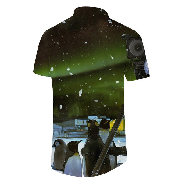 
Snow Green Aurora Cute Penguin Night Sky Button-Down Short Sleeve Shirt Men's Summer Hawaiian Shirt Tropical
                