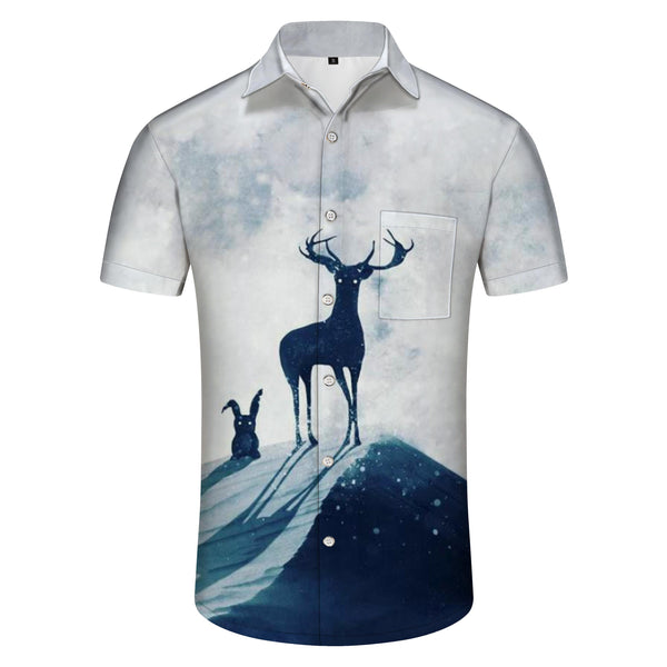 
Moon Snow Brown Deer Forest Shirt Beach Short Sleeve Men's Summer Button Top Short Sleeve Shirt
                