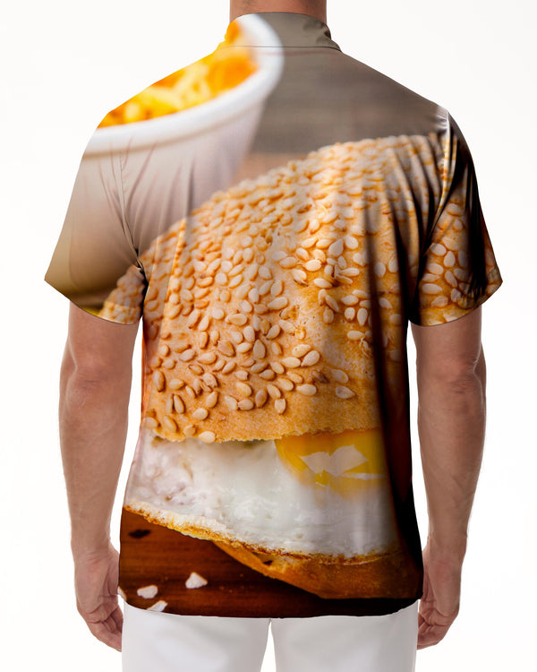 
Breakfast version of egg burger Hawaiian tropical beach shirt seaside short-sleeved summer men's fashion short-sleeved shirt 3d digital printing pattern
                