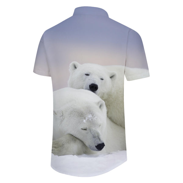 
Two Polar Bears Men's Casual Short Sleeve Shirt Button Lapel Shirt Summer Hawaiian Shirt Digital Printing
                
