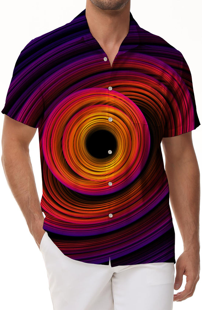 Space Spiral Universe Men's Polyester Shirt Men's Short Sleeve Shirt Button Casual Shirt Loose Tops Vacation