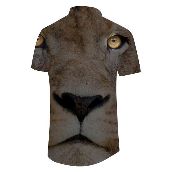 
Handsome lion men's breathable short-sleeved printed shirt regular comfortable shirt polyester soft short sleeve
                