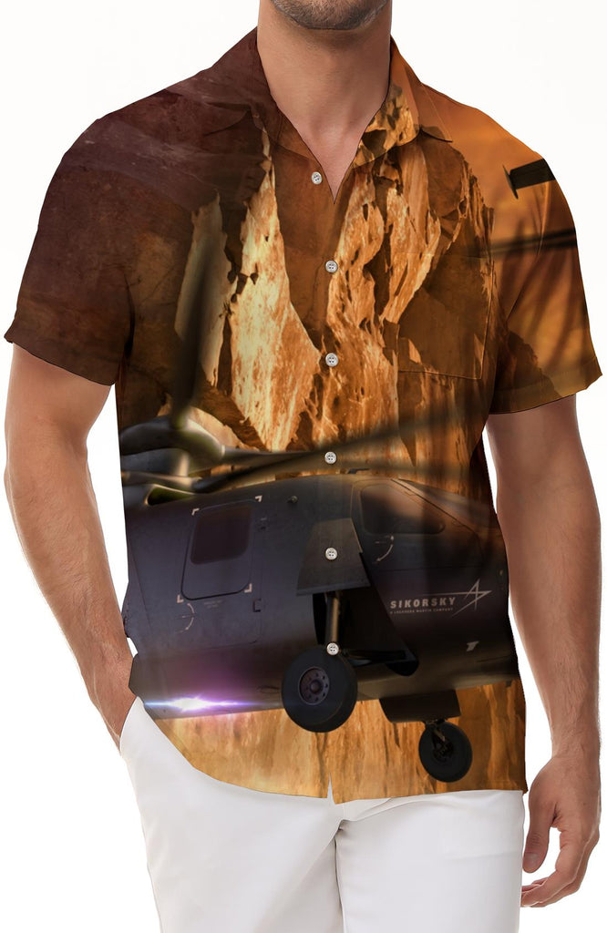 Wilderness rescue helicopter retro style clothing Hawaiian lapel button-down summer clothing men's outdoor shirt short sleeve