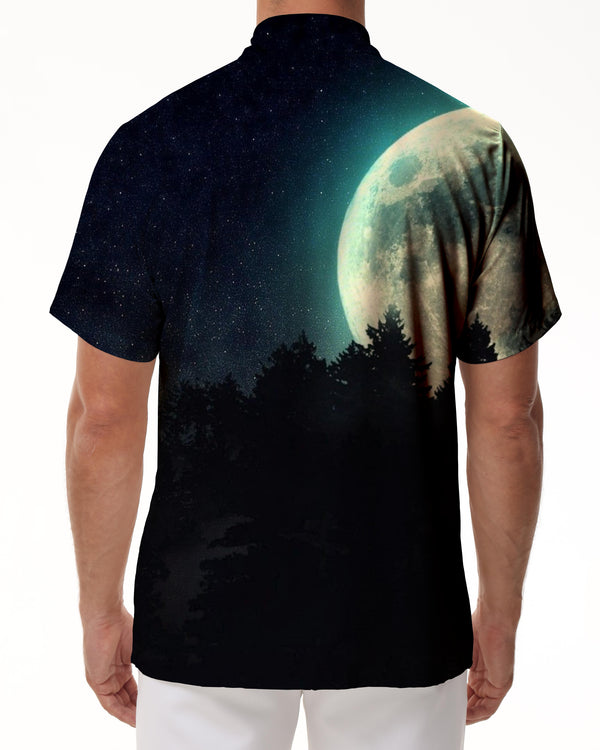 
Climbing The Moon Men's Short Sleeve Shirt Button-Down Shirt with Pockets
                