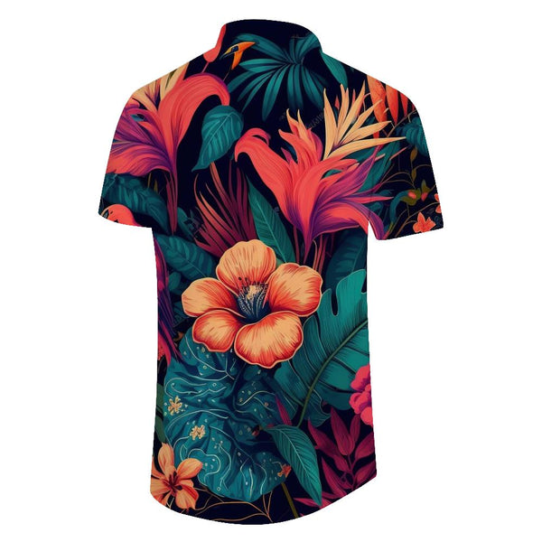 
Men's stylish Hawaiian art colorful flowers fashionable cool daily travel versatile men's casual loose tops
                