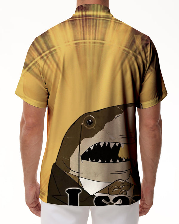 
Yellow cartoon funny shark men's short sleeve Hawaiian shirt men's beach shirt tropical shirt vacation
                