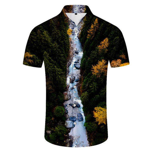 
Natural scenery 3D printing painting floral Hawaiian shirt men's lapel retro street shirt men's casual vacation lapel
                
