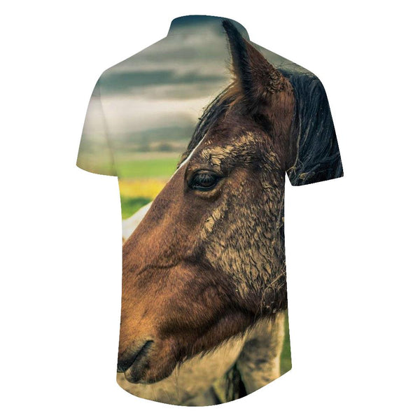 
Horse portrait with brown horse men's Hawaiian shirt short sleeve button down shirt summer tops
                