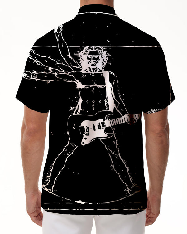 
Black men's Hawaiian shirt music guitar print tops fashion casual clothing large collar rock shirt summer
                