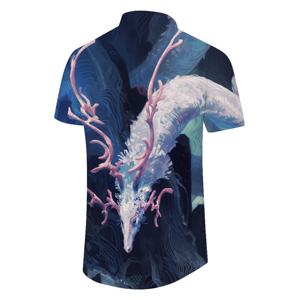 
Black mythology ancient white dragon art digital printing fashion short-sleeved shirt four seasons tropical fun Hawaiian shirt men's short-sleeved shirt style
                