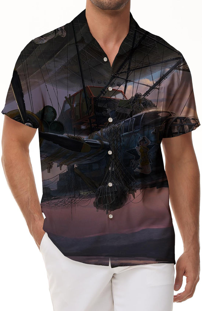 Sky High Airplane Hawaiian Button Lapel Men's Casual Shirt Short Sleeve Daily Party Beach Swimwear