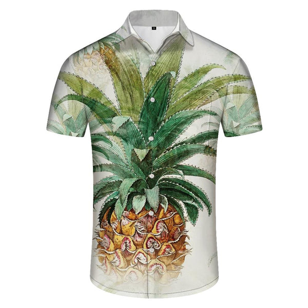 
Tropical pineapple print pattern shirt retro style men's fashion spring and summer casual short sleeve lapel print shirt tops
                