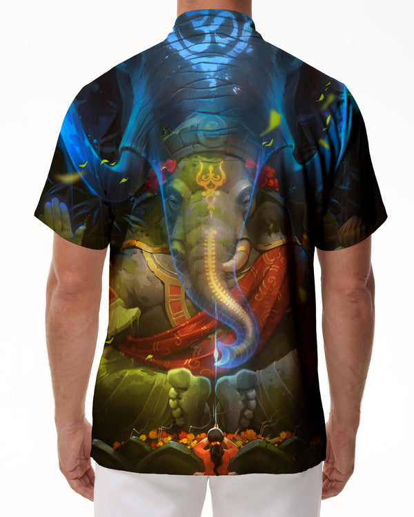 
Elephant God Indian Psychedelic Hawaiian Summer Button Lapel Casual Loose Men's Button Short Sleeve Beach Shirt Vintage
                