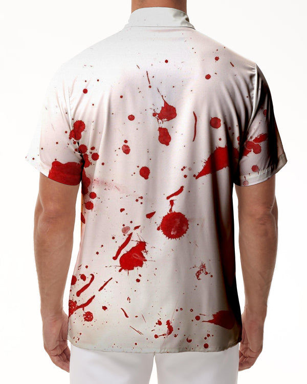 
Horror White Blood Stain Shirt Button Men's Fun Festival Top Printed Casual Short Sleeve Hawaiian Costume
                