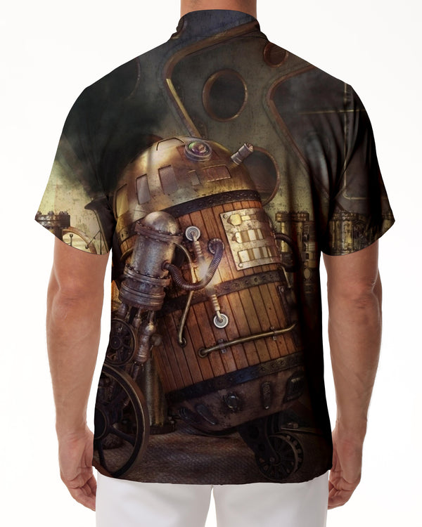 
Men's Retro Barrel Robot Casual Loose Short Sleeve 3D Printed Hawaiian Pocket Seaside Beach Casual Retro Shirt
                