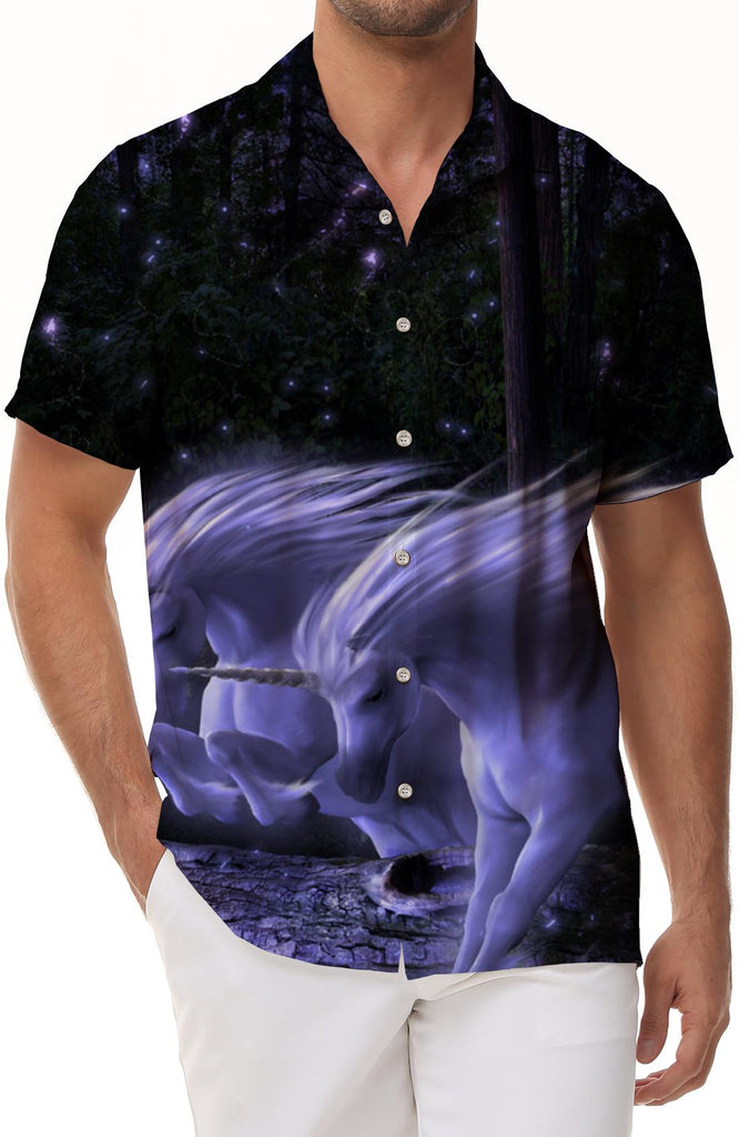 Fantasy White Unicorn Men's Shirt Short Sleeve Regular Fit Button Shirt Casual Hawaiian Pocket Lapel Holiday Beach Clothing