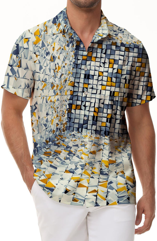 Glass shape colorful everyday shirt hawaiian button men casual 3d print pattern abstract shirt beachwear geometric short sleeve