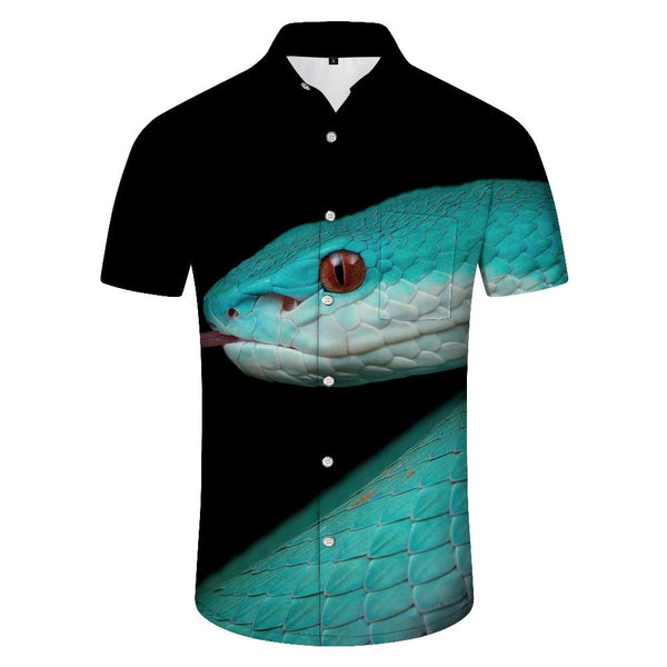 
Short-sleeved tops for men 3D animal print alternative fashion snake print summer short-sleeved shirt personality lapel short-sleeved shirt casual
                