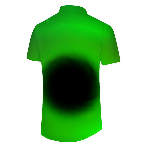 
Fashion Tops Green Black Hole Summer Lapel Button Shirt Loose Casual Short Sleeve Shirt with Pockets
                