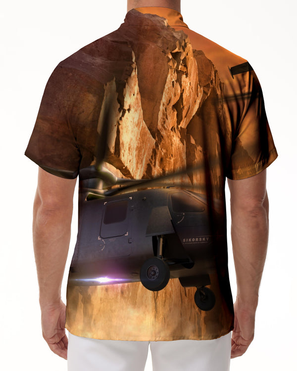 
Wilderness rescue helicopter retro style clothing Hawaiian lapel button-down summer clothing men's outdoor shirt short sleeve
                