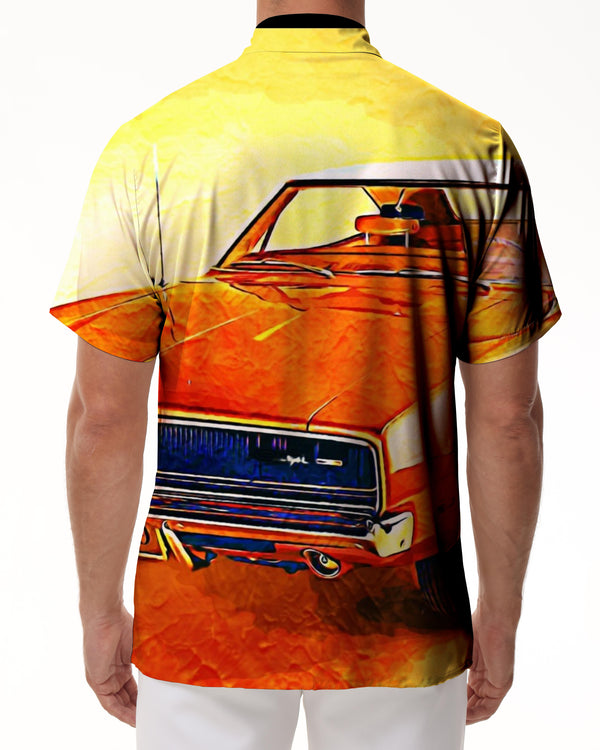 
90s car four seasons Hawaiian button lapel men's daily style shirt short sleeve summer casual fashion beach
                