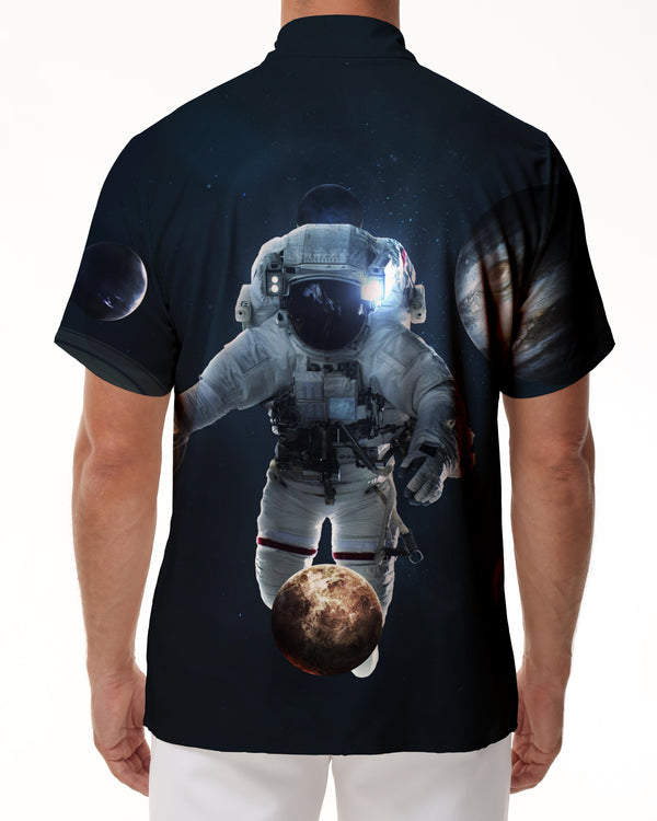 
Astronaut print pattern on the moon men's casual loose daily street outdoor fishing short-sleeved shirt tropical rainforest four seasons summer trend short-sleeved shirt top
                