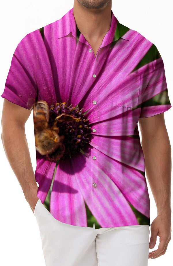 Hawaiian Button Lapel Pocket Shirt Pink Floral Mens Summer Beach Tropical Short Sleeve Button Shirt