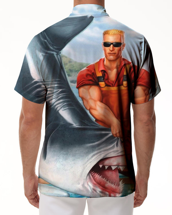 
Muscle Man and Shark Hawaiian Shirt Tropical Men's Casual Short Sleeve Button-up Beach Fashion Simple
                