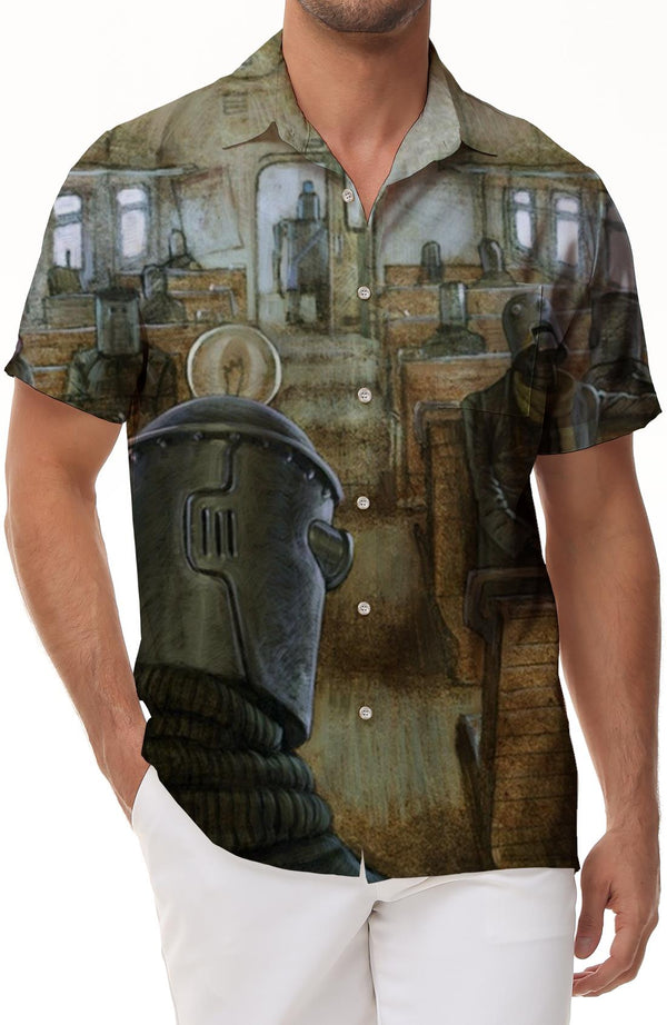 Comic Plot Men's Casual Button Shirt Fashion Print Short Sleeve Button Shirt Lapel