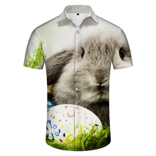 
Funny Bunny Animal Flowers Men's Easter Shirt 3D Digital Printing Button Short Sleeve Casual Hawaiian Shirt
                