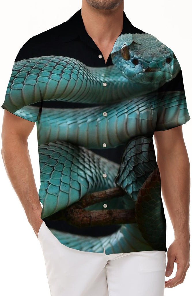 Cobra Digital Print Men's Casual Short Sleeve Shirt Horror Animal Streetwear Lapel Button-Down Short Sleeve Shirt Tops