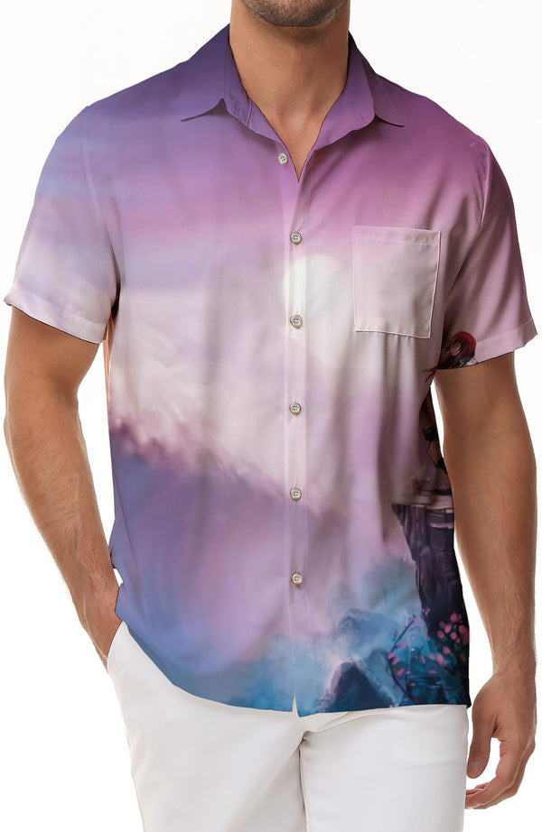 Pink Moon Mens Hawaiian Shirt Short Sleeve Button Down Casual Shirt Perfect for Summer Beaches
