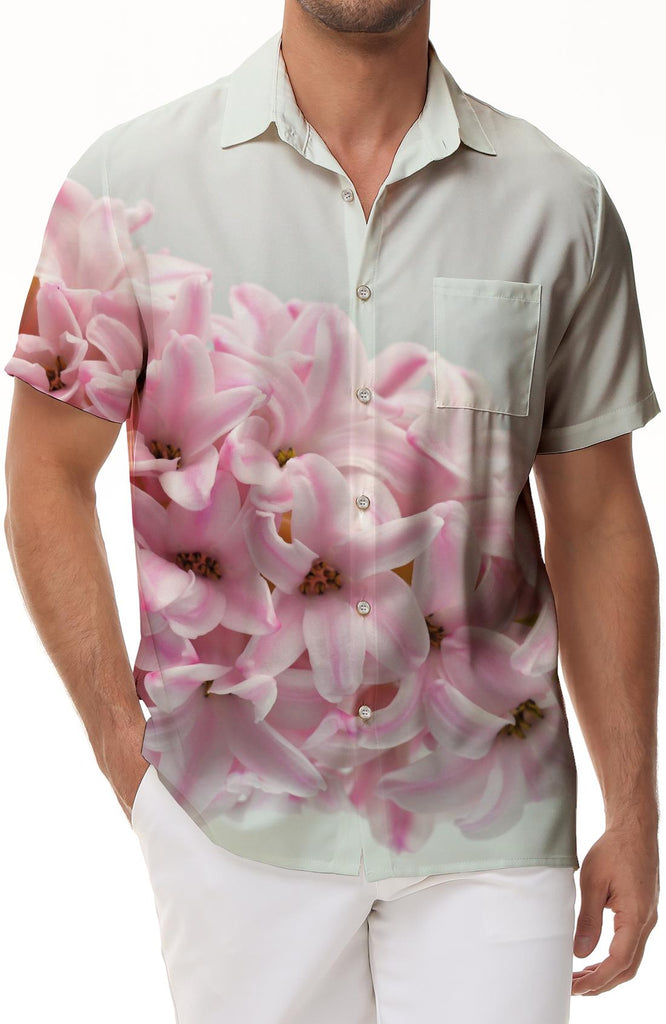 Hyacinth flowers trendy tropical summer casual mens button down Hawaiian shirt clothing mens beach shirt vintage