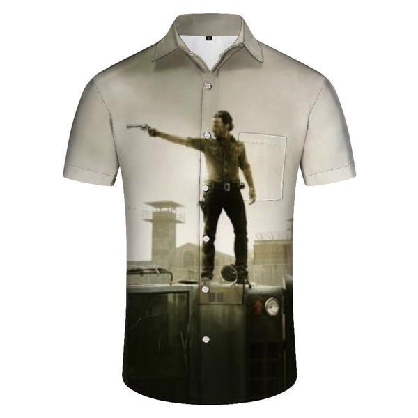 
Punk style horror movie print shirt men's casual short sleeve shirt fashion button down summer shirt
                