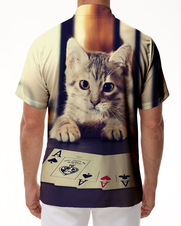 
Poker Cat Kitten Shirt Mens Short Sleeve Button Down Hawaiian Shirt Perfect for Beach Summer Tropical
                