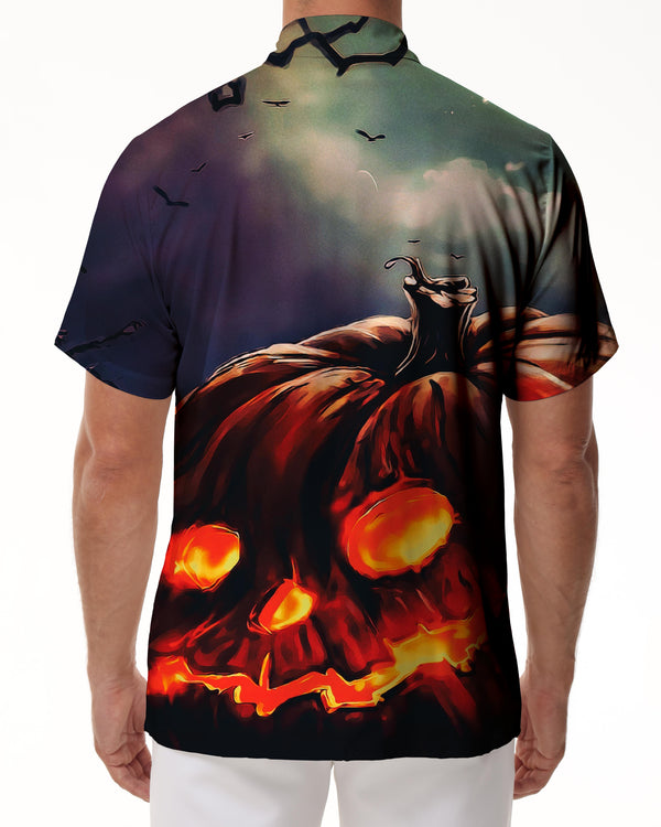 
Spooky Pumpkin Pattern Men's Shirt Short Sleeve Button Fashion Holiday Shirt Halloween Hawaiian Shirt
                