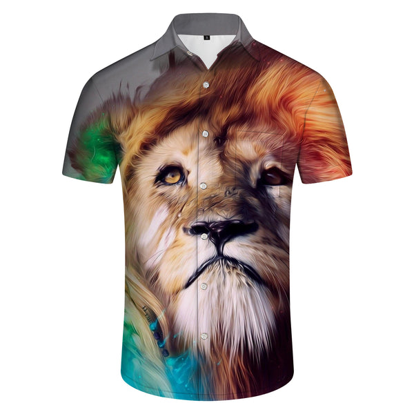 
Colorful Men's Casual Shirt Short Sleeve Animal Lion 3D Printed Button Shirt Retro Loose Beach Party Vacation Hawaiian Shirt
                