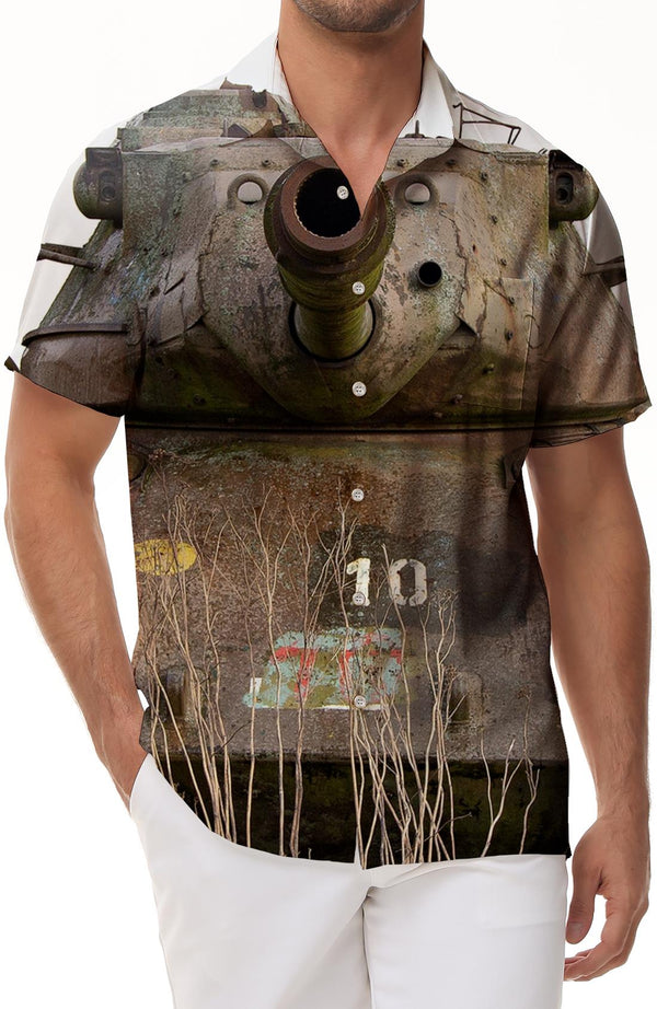 Tank British Flag WWII Tank Men's Short Sleeve Casual Hawaiian Tropical Button Top Short Sleeve