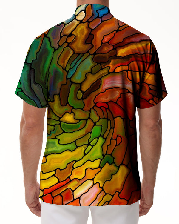 
Polyester casual shirt men's loose daily short sleeve wide version casual shirt summer Hawaiian shirt short sleeve color plaid
                