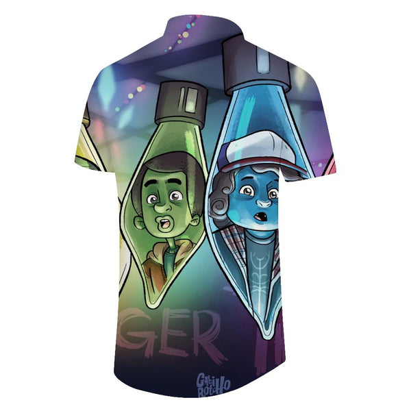 
Alien Personalized Light Bulb Print Cuban Collar Short Sleeve Shirt Perfect Beach and Casual Wear for Men
                