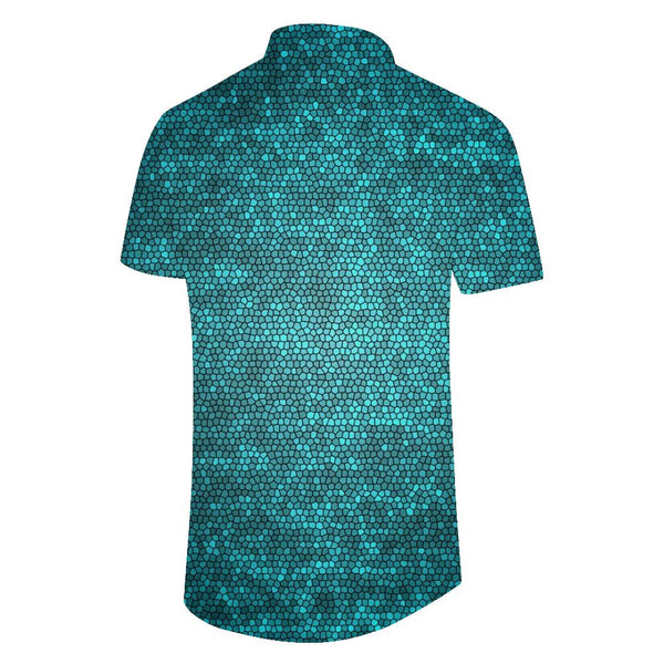 
Tops Fashion Retro Style Blue Bright Leather Men's Short Sleeve Formal Shirt Casual Button-down Shirt Rich Prints
                