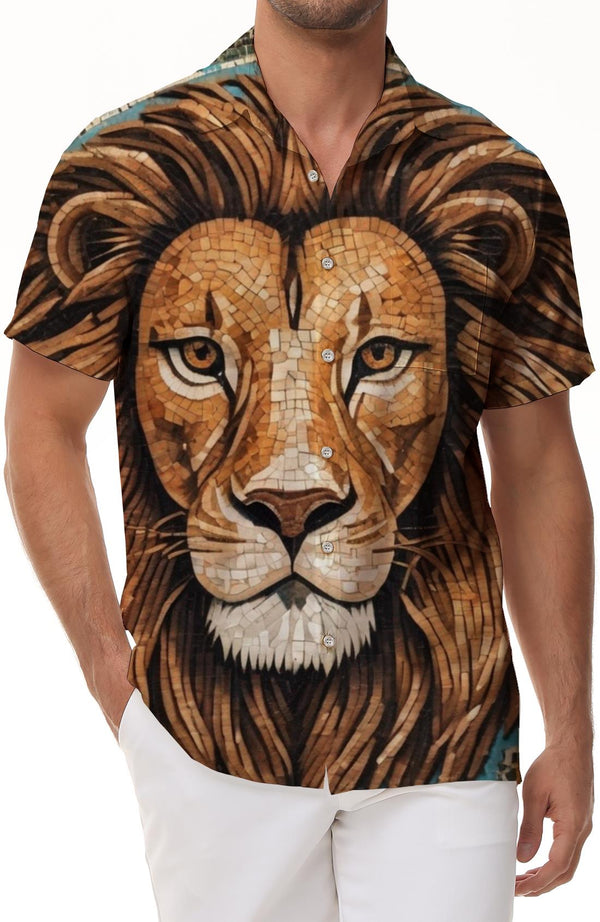 Men's 3D Printed Pattern Animal Lion Cool Casual Fashion Short Sleeve Shirt Tropical Hawaiian Vacation Seaside Top