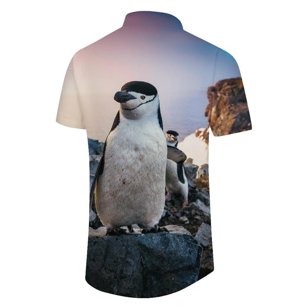 
Penguin skiing four seasons outdoor fishing men's short-sleeved shirt casual short-sleeved shirt button shirt suitable for summer seaside beach tops
                