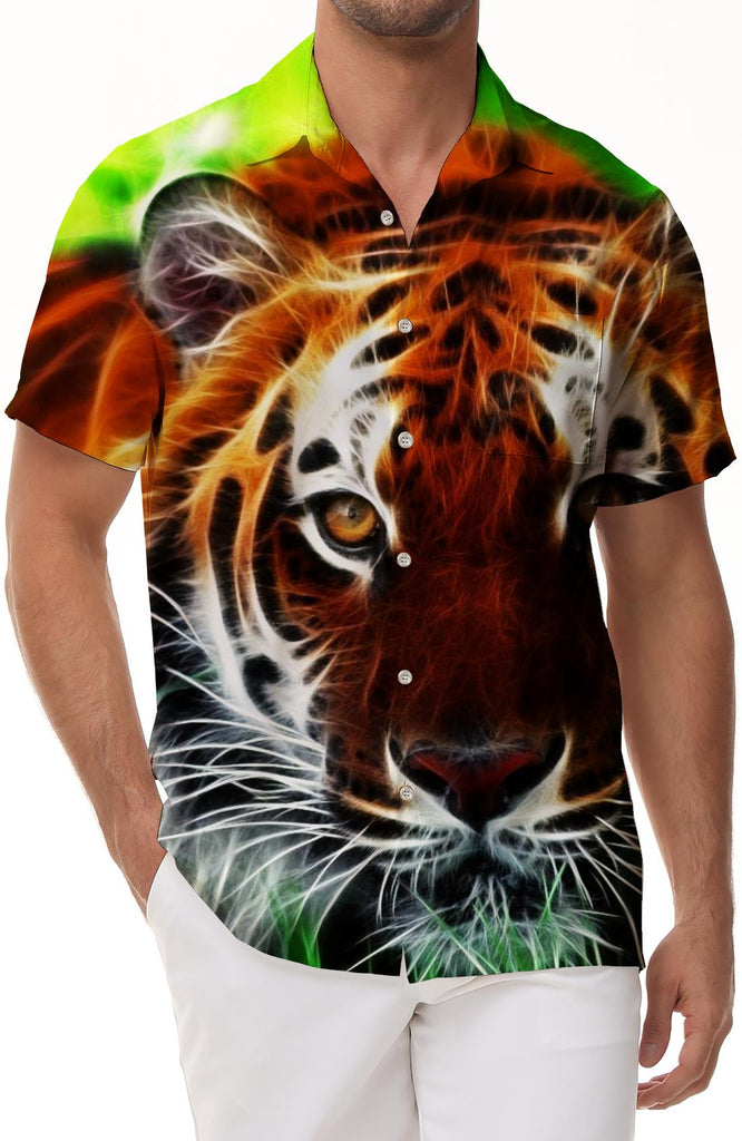 Camisa de playa de manga corta para hombre a la moda, camisa hawaiana con estampado 3D de tigre, camisa informal con botones para hombre