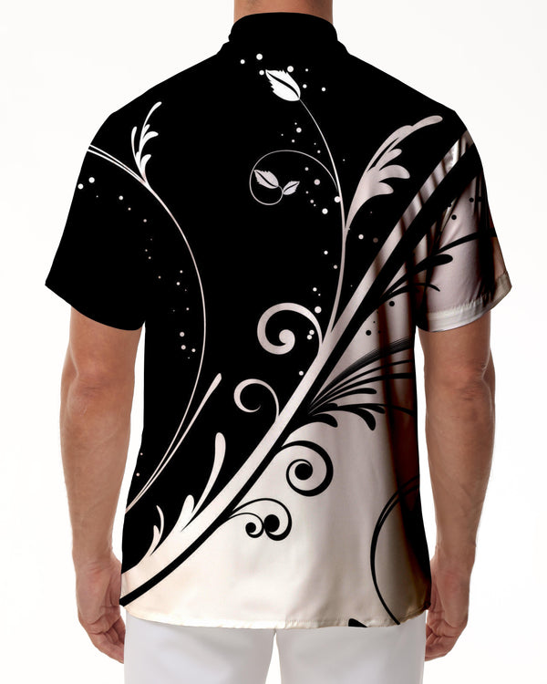 
Black and white pattern 3d digital printing men's casual loose vacation tropical Hawaiian button-down lapel short-sleeved shirt
                