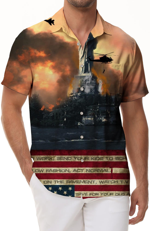 Statue of Liberty American Artillery 3D Digital Printing Men's Casual Short Sleeve Hawaiian Comfortable Breathable Top