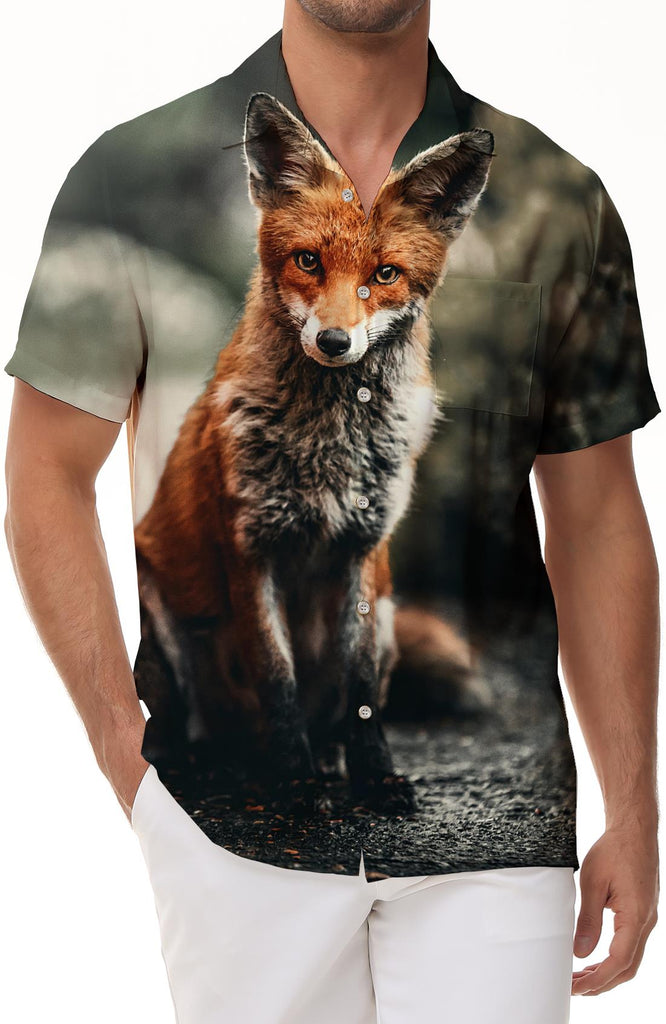 Wild Fox Animal 3D Printed Men's Casual Loose Short Sleeve Shirt Tropical Summer Casual Short Sleeve Top