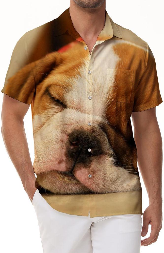 French Bulldog 3D Digital Printed Pattern Beach Men Short Sleeve Loose Casual Shirt Holiday Beach Summer Tops With Pockets