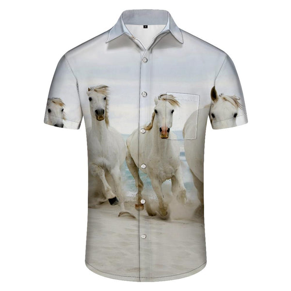 
Horses in a Desert Sandstorm Summer Loose Fit Sports Top Men's Button-Down Shirt Short Sleeve Lapel Shirt
                