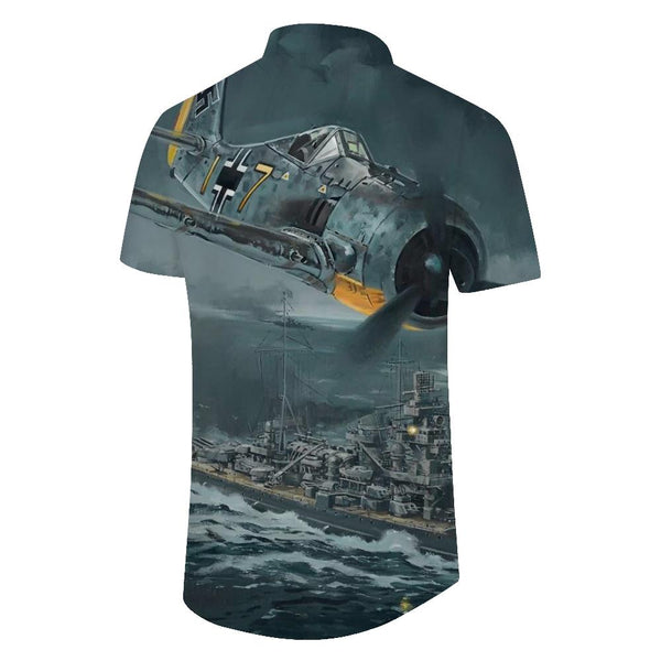 
Rap men's short-sleeved space battleship lapel summer casual shirt button shirt pocket shirt thin and comfortable
                